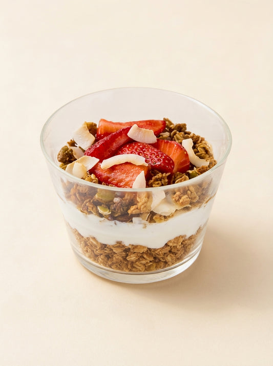 Magerquark, Erdbeer, Granola & Kokosnuss